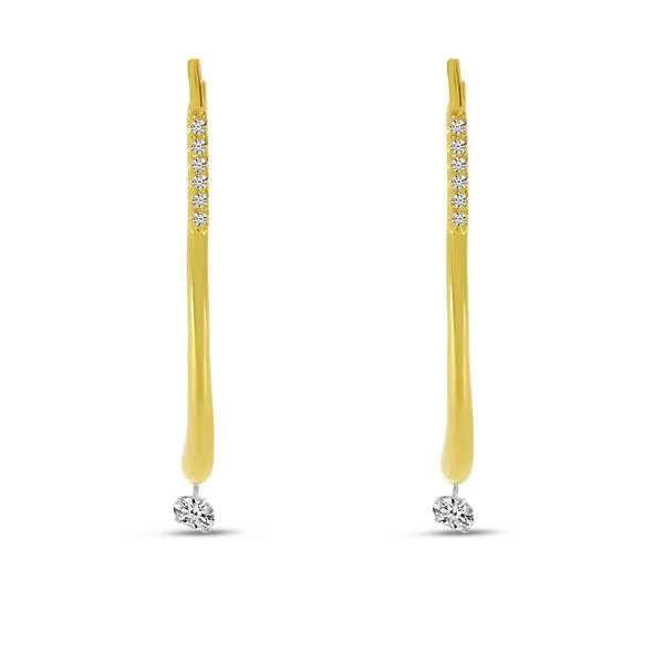 14K Yellow Gold Long Single Floating Diamond Earrings Image 2 J. Meredith Jewelers Delafield, WI