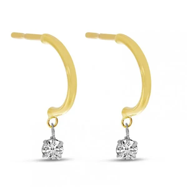 14K Yellow Gold Floating Diamond Half Huggie Earrings Image 2 Ambassador Diamond Jewelers Tucson, AZ