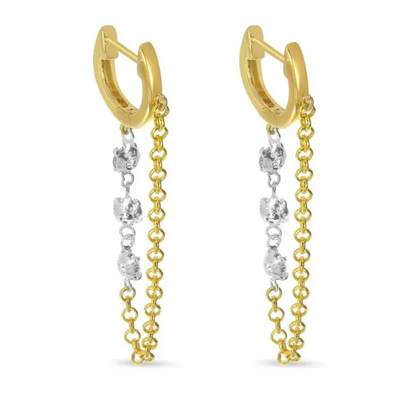 14K Yellow Gold Floating Diamond Triple Diamond Chain Huggie Earrings Image 3 Ambassador Diamond Jewelers Tucson, AZ