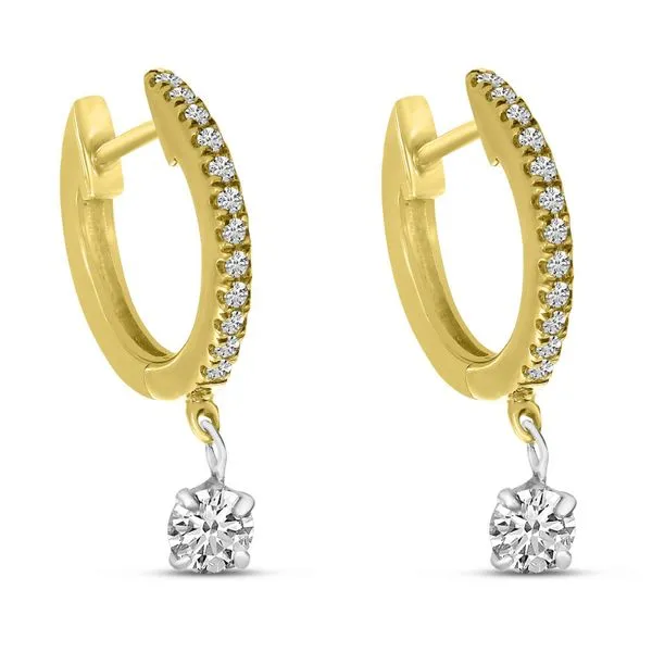 14K Yellow Gold Floating Diamonds Petite Huggie Earrings Ambassador Diamond Jewelers Tucson, AZ