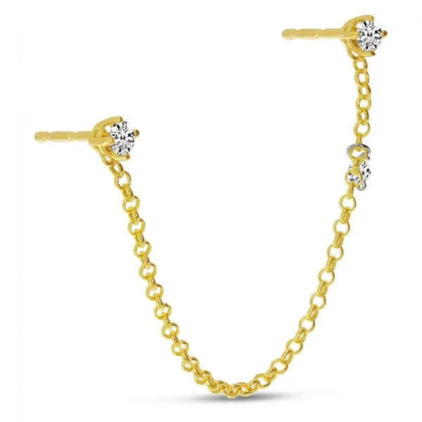 14K Yellow Gold Floating Diamond Swinging Diamond Chain Single Earring Clater Jewelers Louisville, KY