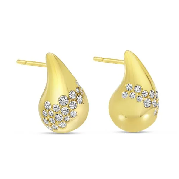 14K Yellow Gold Large Diamond Teardrop Stud Earrings Image 2 Ambassador Diamond Jewelers Tucson, AZ