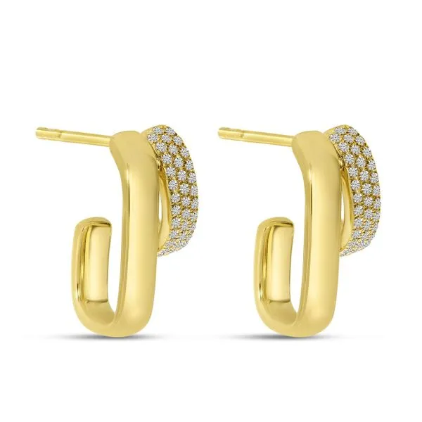14K Yellow Gold Pave Diamond and Gold Fashion Earrings Image 3 J. Meredith Jewelers Delafield, WI