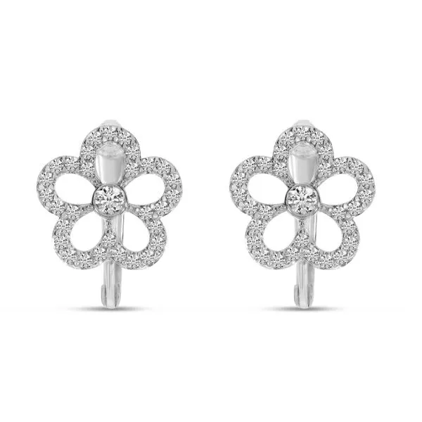 14K White Gold Diamond Floral Huggies Ambassador Diamond Jewelers Tucson, AZ