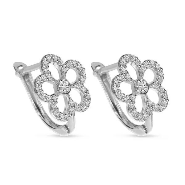 14K White Gold Diamond Floral Huggies Image 2 Ambassador Diamond Jewelers Tucson, AZ