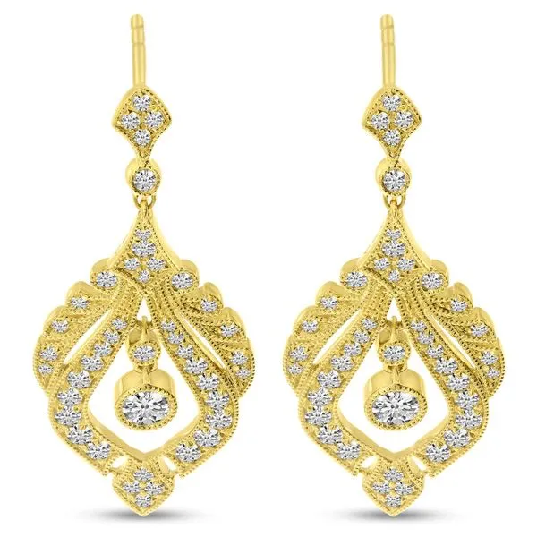 14K Yellow Gold Diamond Milgrain Dangle Earrings J. Meredith Jewelers Delafield, WI