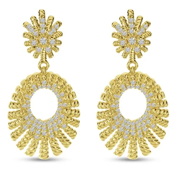 14K Yellow Gold Diamond Textured Oval Dangle Earrings Ambassador Diamond Jewelers Tucson, AZ