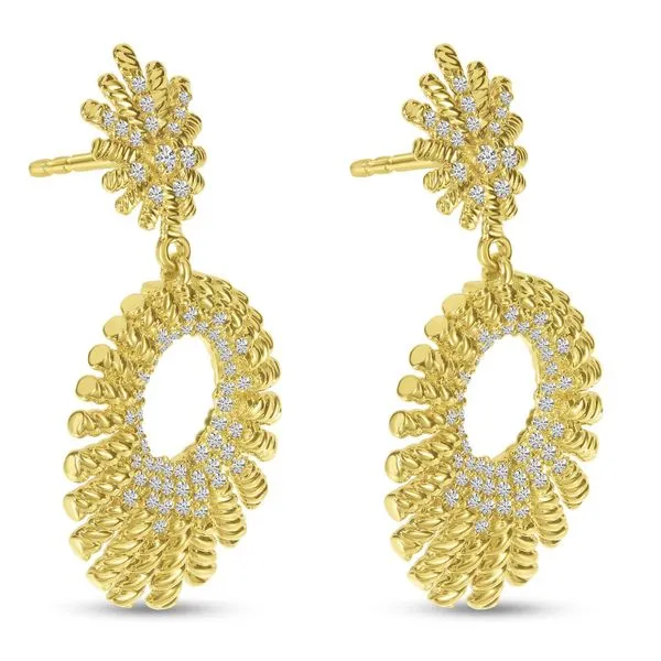 14K Yellow Gold Diamond Textured Oval Dangle Earrings Image 2 Castle Couture Fine Jewelry Manalapan, NJ