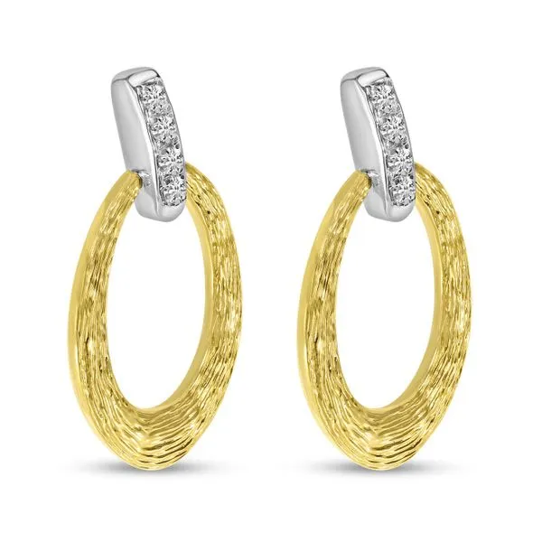 14K Two Tone Gold Diamond Textured Oval Earrings Image 2 SIERRA MOON Auburn, CA