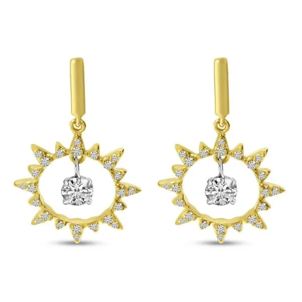 14K Yellow Gold Floating Diamond Burst Dangle Earrings Ambassador Diamond Jewelers Tucson, AZ