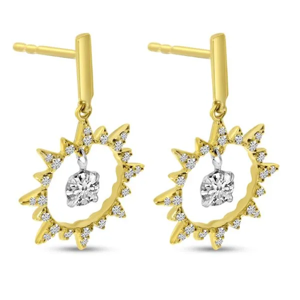 14K Yellow Gold Floating Diamond Burst Dangle Earrings Image 2 Ambassador Diamond Jewelers Tucson, AZ