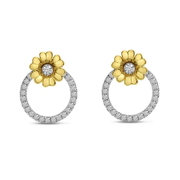 14K Two Tone Gold Diamond Floral Circle Earrings J. Meredith Jewelers Delafield, WI