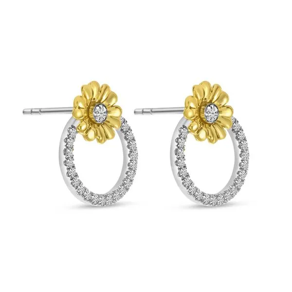14K Two Tone Gold Diamond Floral Circle Earrings Image 2 Clater Jewelers Louisville, KY