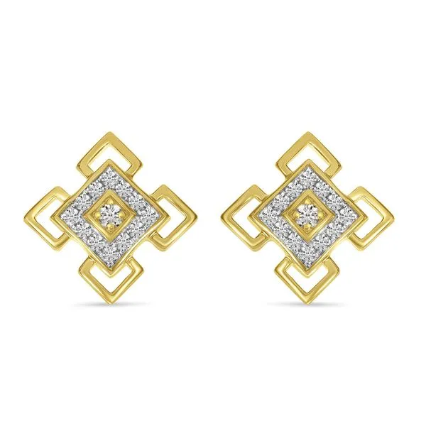 14K Yellow Gold Diamond Square Earrings J. Meredith Jewelers Delafield, WI