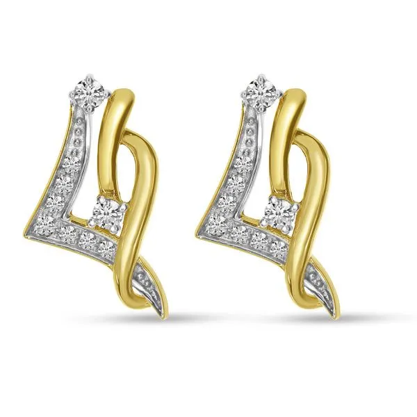 14K Yellow Gold Diamond Swirl Geometric Stud Earrings Clater Jewelers Louisville, KY
