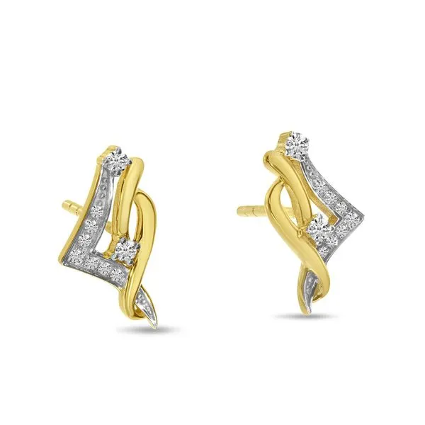 14K Yellow Gold Diamond Swirl Geometric Stud Earrings Image 2 Ambassador Diamond Jewelers Tucson, AZ
