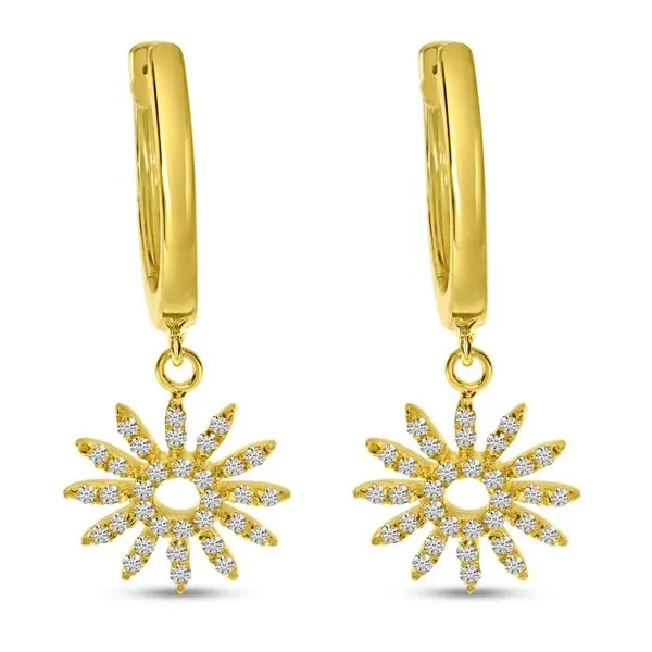 14K Yellow Gold Diamond Burst Dangle Huggy Earrings Clater Jewelers Louisville, KY