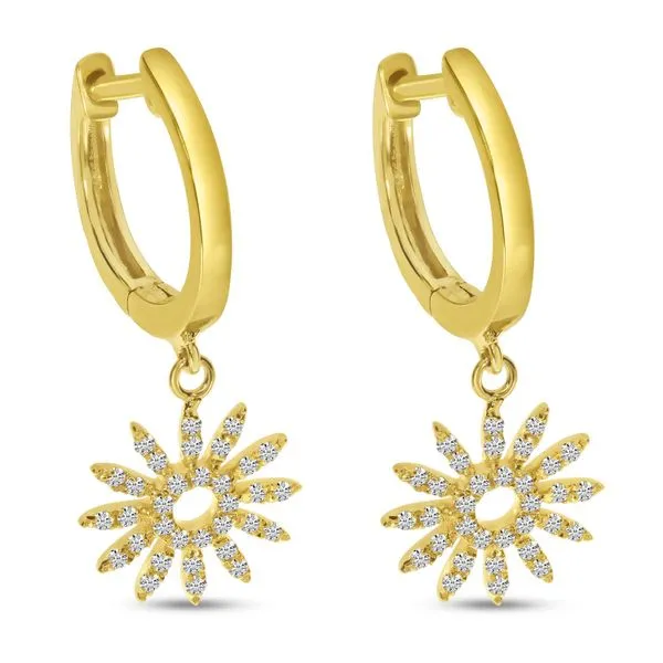 14K Yellow Gold Diamond Burst Dangle Huggy Earrings Image 2 Ambassador Diamond Jewelers Tucson, AZ