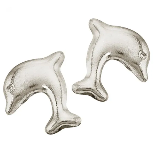 14K White Gold Baby Dolphin Screwback Earrings Ambassador Diamond Jewelers Tucson, AZ
