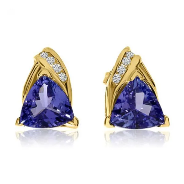 14K Yellow Gold 7mm Trillion Tanzanite and Diamond Earrings Ambassador Diamond Jewelers Tucson, AZ