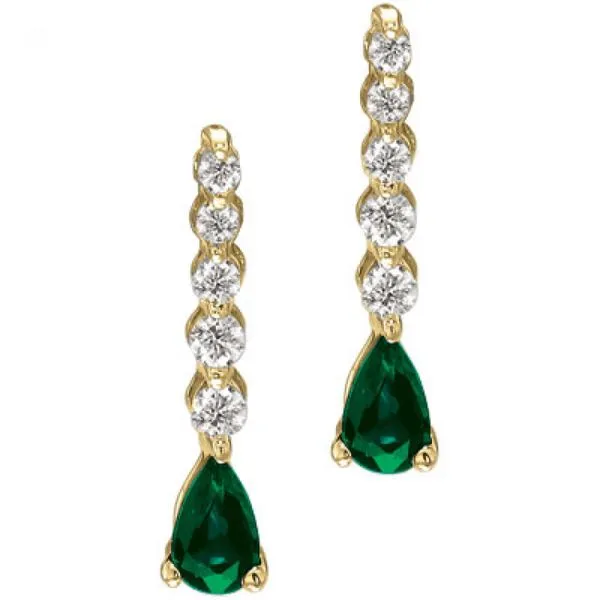 14K Yellow Gold Graduated Diamond and Pear Emerald Drop Earrings Ambassador Diamond Jewelers Tucson, AZ