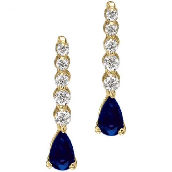 14K Yellow Gold Graduated Diamond and Pear Sapphire Drop Earrings Ambassador Diamond Jewelers Tucson, AZ