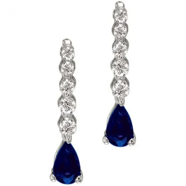 14K White Gold Graduated Diamond and Pear Sapphire Drop Earrings Ambassador Diamond Jewelers Tucson, AZ
