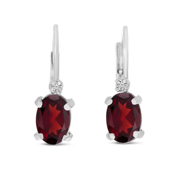 14K White Gold Oval Garnet and Diamond Lever Back Birthstone Earrings Ambassador Diamond Jewelers Tucson, AZ