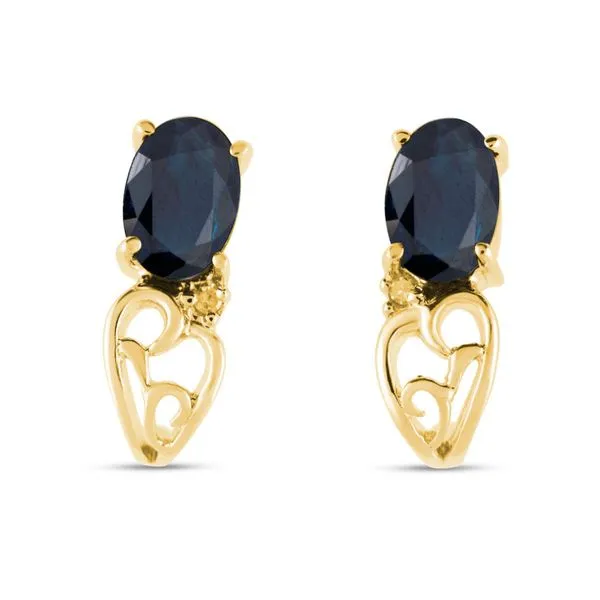14K Yellow Gold Oval Sapphire and Diamond Birthstone Earring Ambassador Diamond Jewelers Tucson, AZ