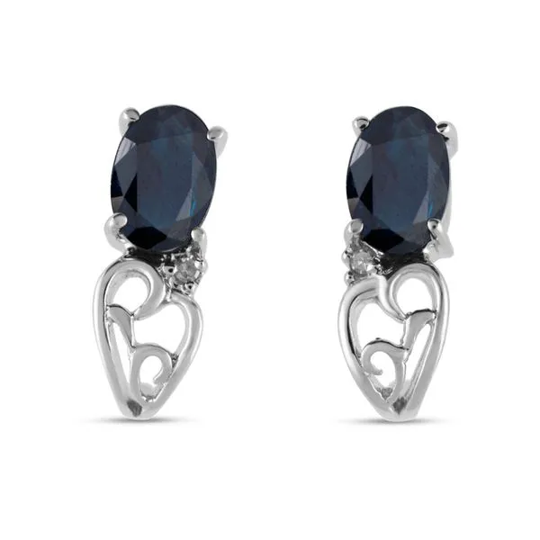 14K White Gold Oval Sapphire and Diamond Birthstone Earring Ambassador Diamond Jewelers Tucson, AZ