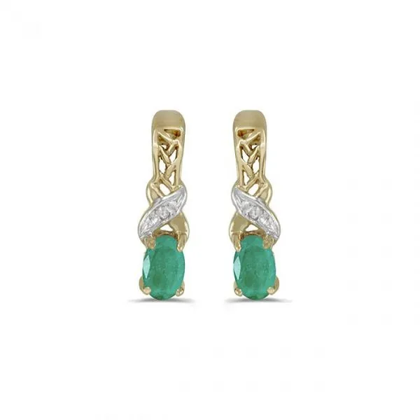 14K Yellow Gold Oval Emerald and Diamond X