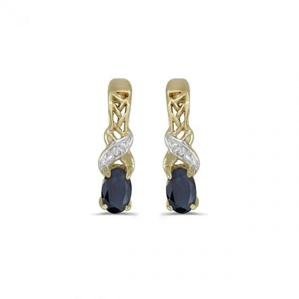 14K Yellow Gold Oval Sapphire and Diamond X