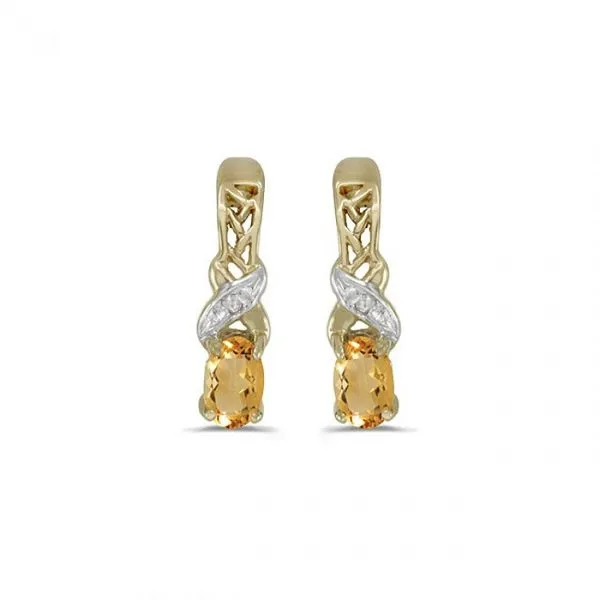 14K Yellow Gold Oval Citrine and Diamond X