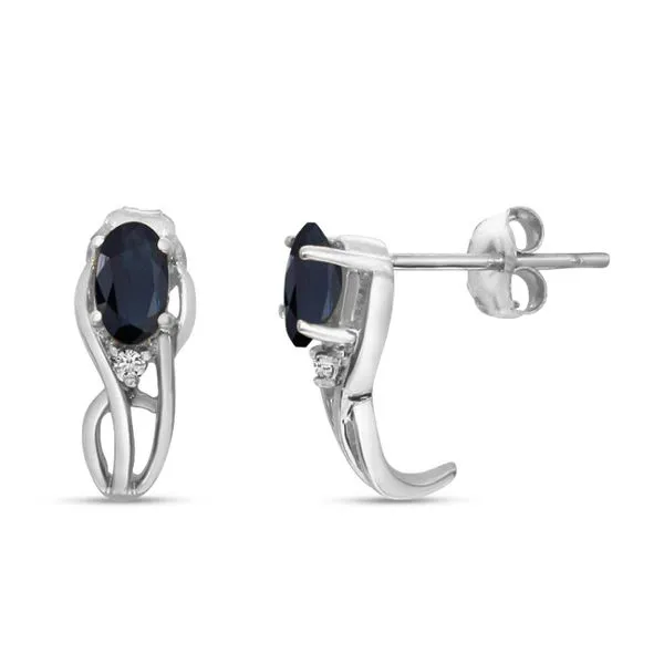 14K Yellow Gold Oval Sapphire and Diamond Curve Post Birthstone Earrings Ambassador Diamond Jewelers Tucson, AZ