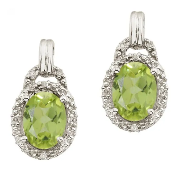 14K White Gold 8x6 Oval Peridot and Diamond Earrings J. Meredith Jewelers Delafield, WI