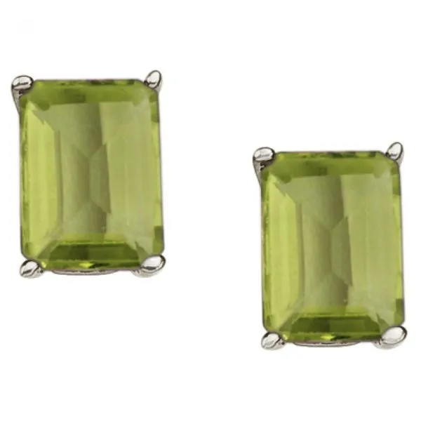 14K White Gold 7x5 mm Emerald Cut Peridot Earrings Ambassador Diamond Jewelers Tucson, AZ
