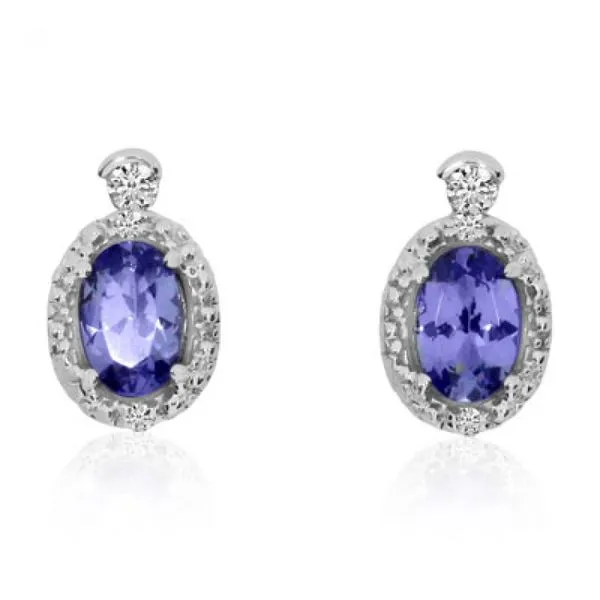 14K White Gold 6x4 Oval Tanzanite and Diamond Earrings Ambassador Diamond Jewelers Tucson, AZ