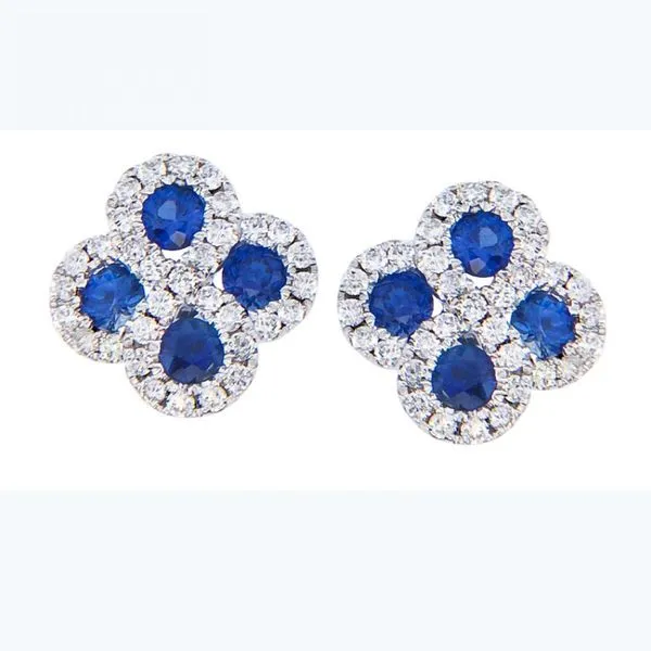 14K White Gold .60 Ct Precious Round Sapphire and Diamond Clover Post Earrings Davidson Jewelers East Moline, IL