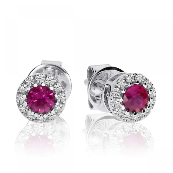 14k White Gold Precious Ruby and Diamond Round Earrings Ambassador Diamond Jewelers Tucson, AZ