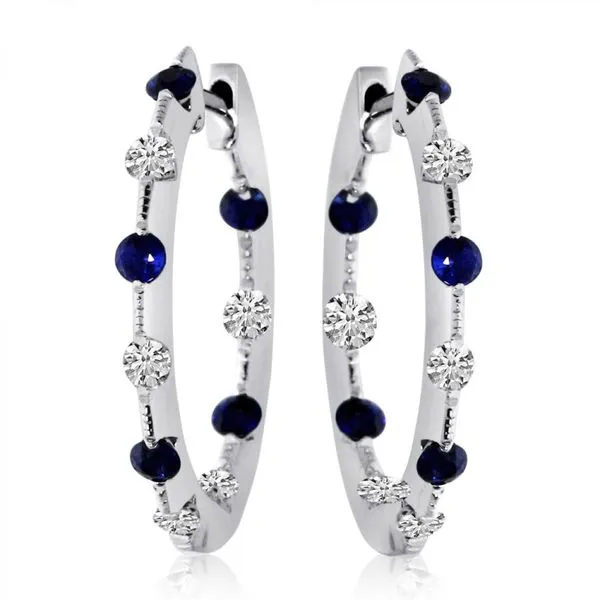 14K White Gold Precious Sapphire and Diamond Tension Set Hoop Earrings Ambassador Diamond Jewelers Tucson, AZ