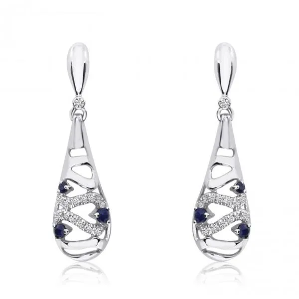 14K White Gold Sapphire and Single Cut Diamond  Beehive Precious Fashion Earring Ambassador Diamond Jewelers Tucson, AZ