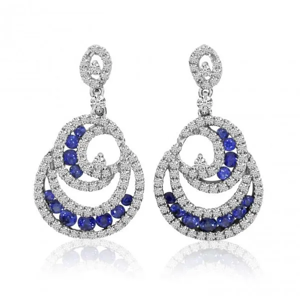 14K White Gold Precious Round Sapphire and Diamond Flowing Fashion Earrings J. Meredith Jewelers Delafield, WI