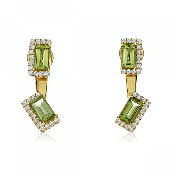 14K Yellow Gold Double Octagon Peridot and Diamond Semi Precious Fashion Earring Jimmy Smith Jewelers Decatur, AL