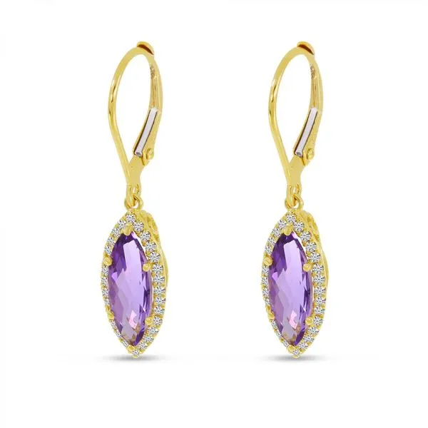 14K Yellow Gold Marquise Amethyst with Diamond Halo Leverback Earrings Ambassador Diamond Jewelers Tucson, AZ