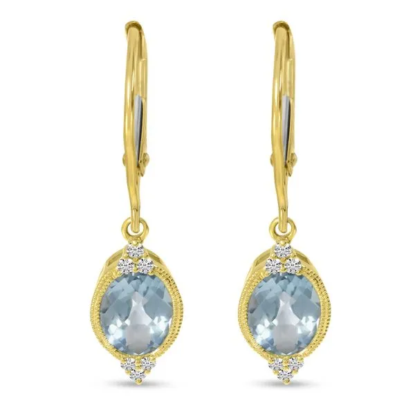 14K Yellow  Gold Oval Aquamarine and Diamond  Millgrain Post Earrings Davidson Jewelers East Moline, IL