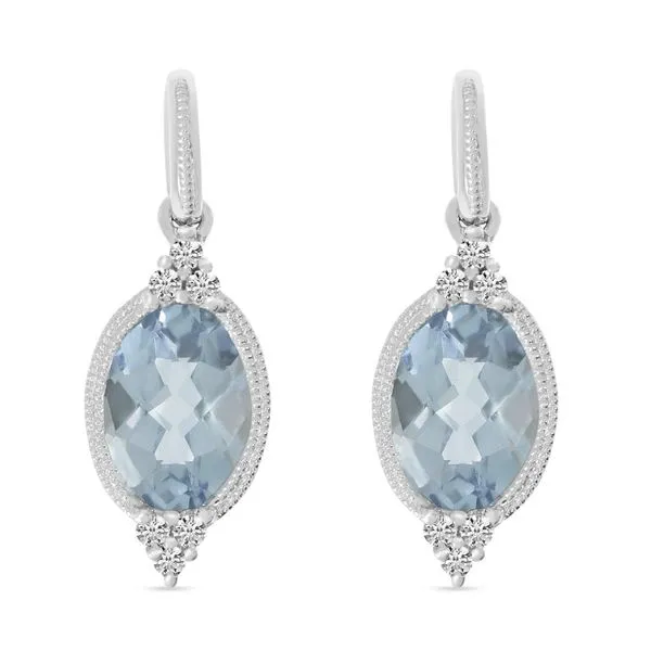 14K White Gold Oval Aquamarine and Diamond  Millgrain Post Earrings Davidson Jewelers East Moline, IL