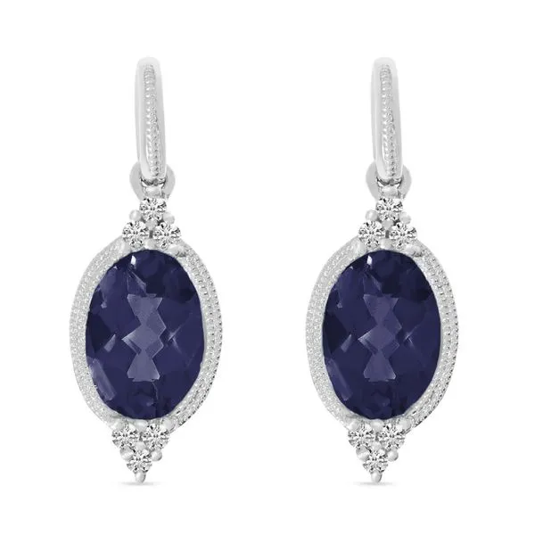 14K White Gold Oval Sapphire and Diamond  Millgrain Post Earrings Ambassador Diamond Jewelers Tucson, AZ