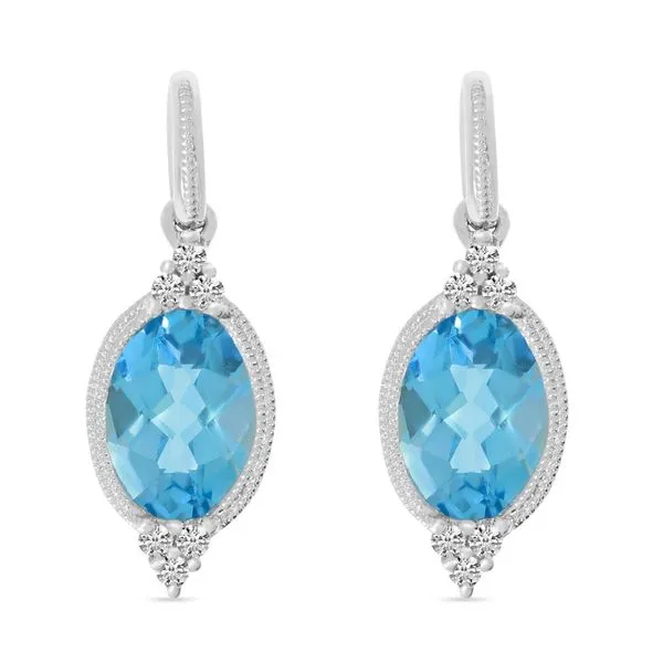 14K White Gold Oval Blue Topaz and Diamond  Millgrain Post Earrings Ambassador Diamond Jewelers Tucson, AZ