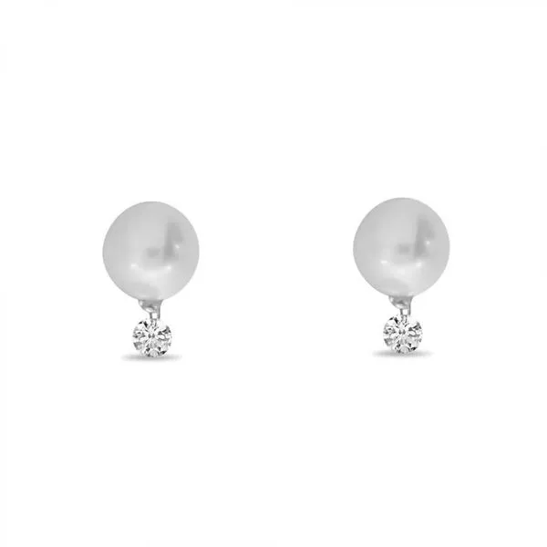 14K White Gold 7mm .16 ct Dashing Diamond  Pearl Post Earring Ambassador Diamond Jewelers Tucson, AZ