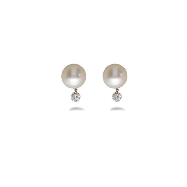 14K White Gold Pearl and Dashing Diamond Post Earring Ambassador Diamond Jewelers Tucson, AZ